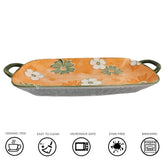 Lemon Tree Orange Ceramic Deep Dish Platter | Stylish Rectangular Serving Platter with Handles | Elegant Snack & Dessert Plate